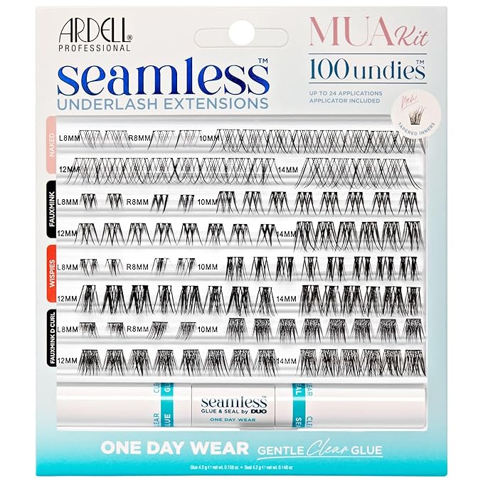 Ardell Seamless Underlash Extensions MUA Kit - Individual Lashes for Natural Under-Eye Look, Eyelash Extensions Kit with Clear Lash Glue