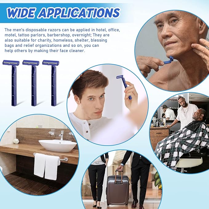 Chumia Twin Blade Razors for Men Stainless Steel Disposable Razors Men Bulk Plastic Shavers Multipurpose Portable Manual Disposable Shavers for Bathing Hotel Travel(200 Pieces)