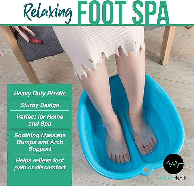 AllSett Health Foot Soaking Bath Basin – Large Size for Soaking Feet | Pedicure and Massager Tub for at Home Spa Treatment | Callus, Fungus, Dead Skin Remover, Blue
