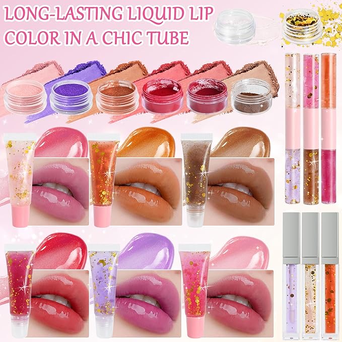JCOOS Lip Gloss Making Kit, Make Your Own Lip Gloss Kit for Women Beginner, Girls, Diy Lipgloss Making Kits Lip Oil, Moisturizing Base, Pigments, Tubes, Women Gifts Unique, Popular Teen Girl Stuff