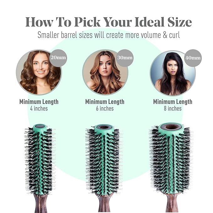 MINT Eco-Friendly Boar Bristle Round Brush for Blow Drying | Durable Blowout Styling for All Hair Types | Ceramic Round Brush with Hand-Crafted Wooden Handle (30 mm)