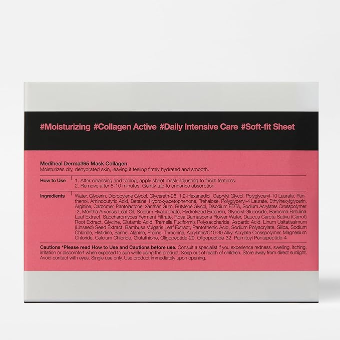 Mediheal Derma 365 Collagen Mask (30 Masks) - Daily Skin Care Mask for Firm Moisturizing to Lift Skin with Collagen Active 3X