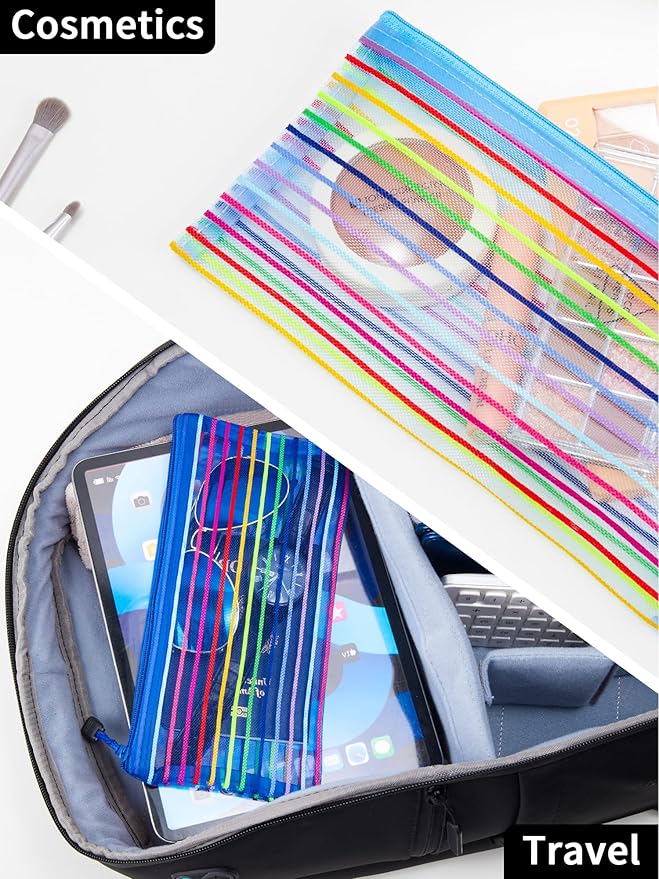 JARLINK 40 Pack 10 Colors Zipper Mesh Pouch, Storage Pencil Pouches, Multipurpose Pencil Pouch Bulk for School and Office Supplies, Cosmetics Travel Accessories, Multicolor