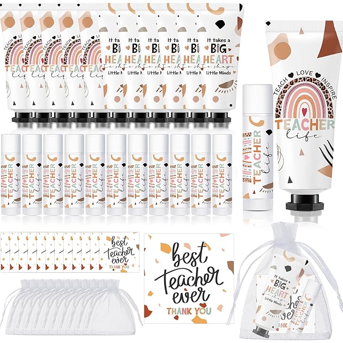 24 Sets Teacher Appreciation Gifts Include Hand Cream Lip Balm Bulk Organza Bags Thank You Tags Graduation Thank You Teacher Gifts for Women Girls Party Favors Holiday