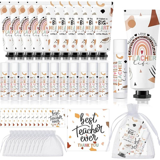 24 Sets Teacher Appreciation Gifts Include Hand Cream Lip Balm Bulk Organza Bags Thank You Tags Graduation Thank You Teacher Gifts for Women Girls Party Favors Holiday