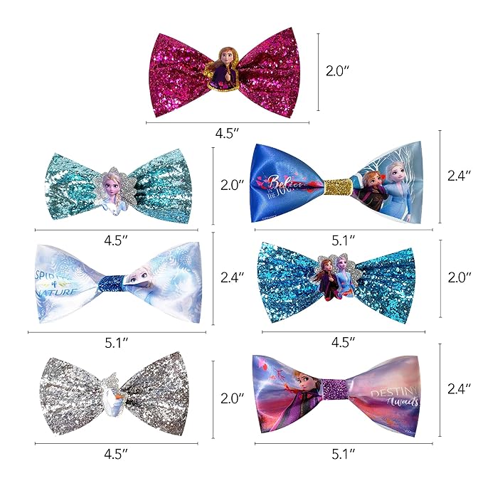 Frozen 2 Girls 7 Small Bow Bundle, Hair Bows for Girls - Ages 3+