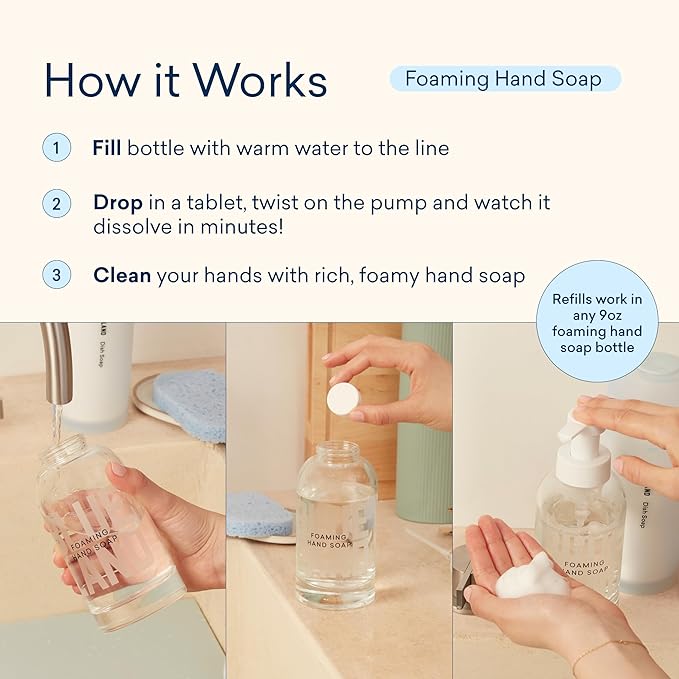 BLUELAND Foaming Hand Soap Refill Tablets, 10-Pack, Pacific Mist Scent, Eco Friendly Cleaning Products, 10 x 9 Fl oz
