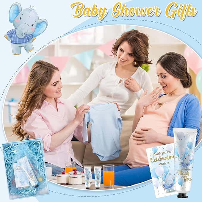 24 Sets Baby Shower Hand Cream Bulk Blue Elephant Shower Favors Bridal Thank You Appreciation Hand Cream for Guests Travel Size Lotion with Organza Bags