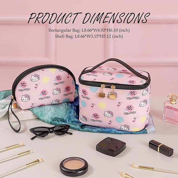 AmBealla Cosmetic Bag Large Makeup Bags Pink Travel Case with Makeup Brush Holder,2PCS Cosmetic Organizer for Women, Toiletry Storage Bag for Skincare & Beauty Tools Sweet Cute for Girls