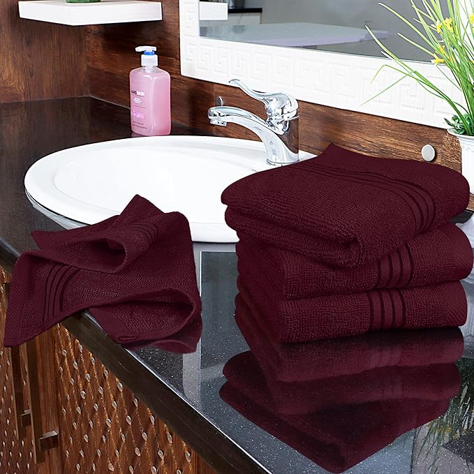 Utopia Towels - Luxury Wash Cloths Set (12 x 12 Inches) 600 GSM 100% Cotton Ring Spun, Highly Absorbent and Soft Feel Washcloths for Bathroom, Spa, Gym, and Face Towel (Burgundy) (216 Pack)