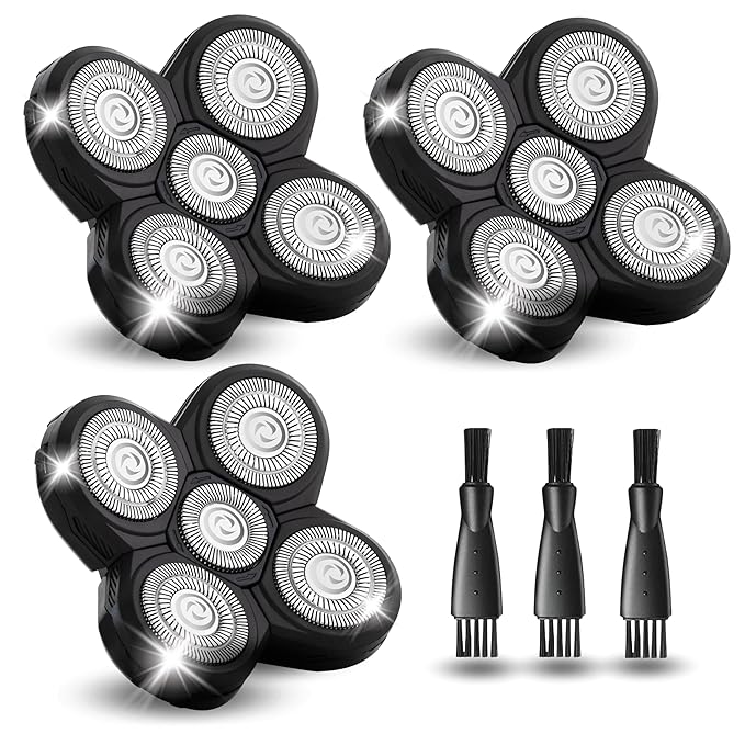 3 Pack Shaver Replacement Blades Compatible with Freedom Head Shaver Kit, 5 Blades Shaver Replacement Heads for Head Shavers for Bald Men, Replacement Blades for Head Electric Razor Shaving, 3 Brush