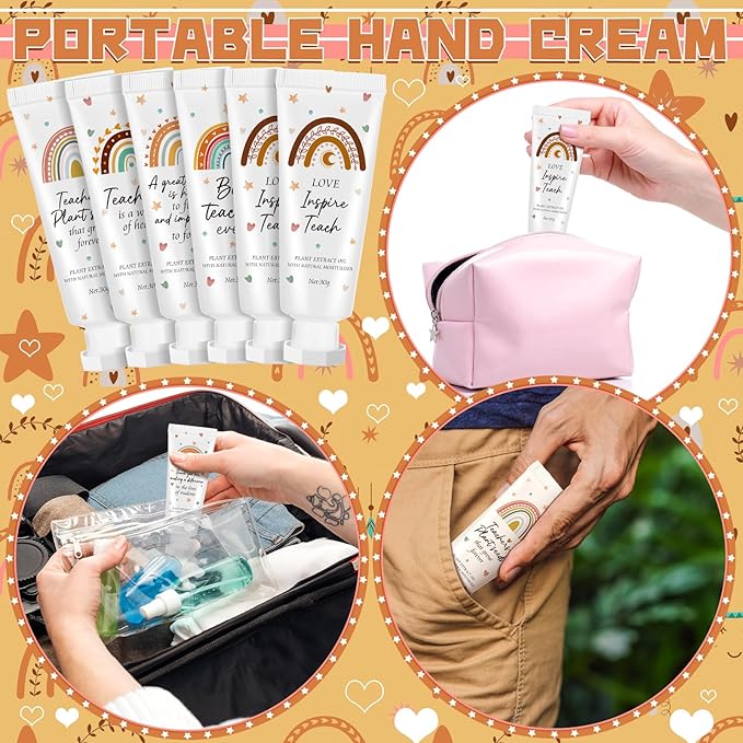 12 Pcs Teacher Appreciation Hand Cream Gifts Boho Rainbow Graduation End the Year Thank You Teacher Gifts for Women Travel Size Hand Cream Christmas Moisturizing Hnad Lotion