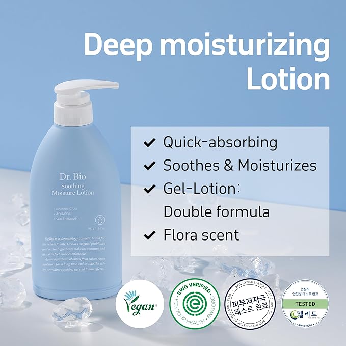 Soothing Moisture Lotion, Hydrating, Lightweight Korean Body Lotion for Sensitive Skin & Dry Skin, Fragrance-Free, Immediate Moisturizing and Quick Absorbing, Non-greasy Texture, Vegan