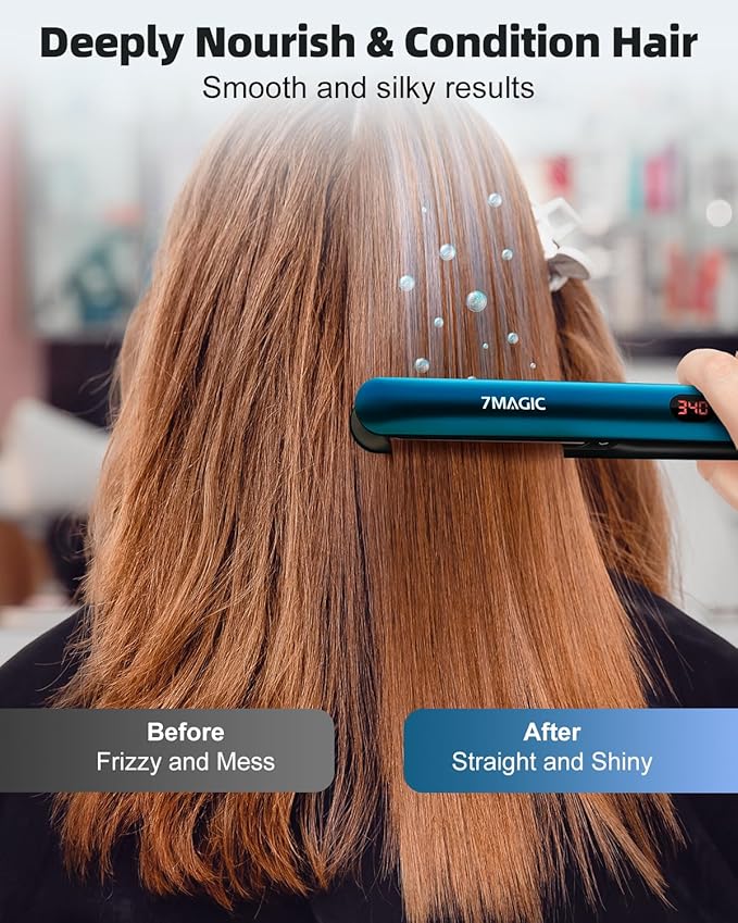 7MAGIC Hair Straightener, Ceramic Flat Iron with LCD, Professional 2 in 1 Hair Iron for Thick Hair, 11 Heat Settings Styling Tool