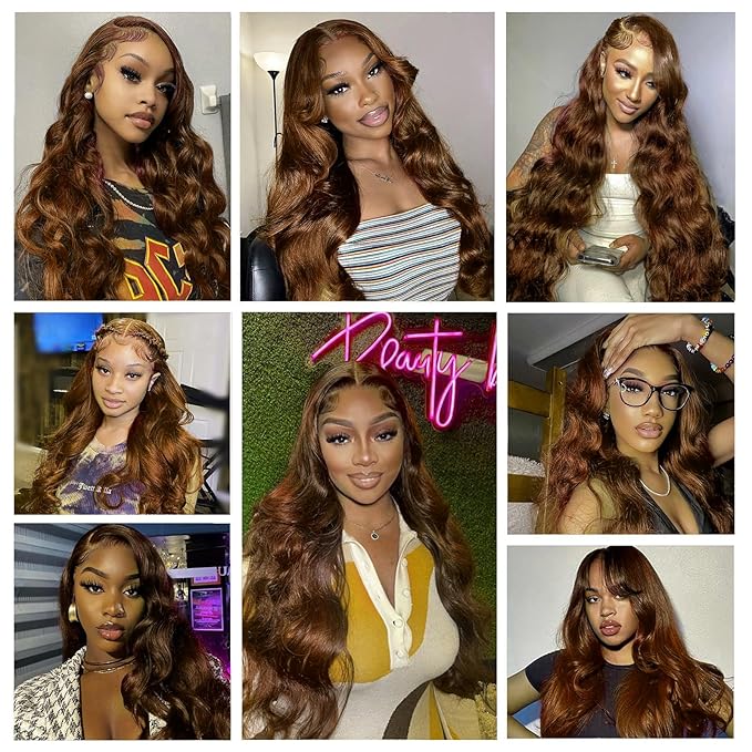 28 Inch Chocolate Brown Lace Front Wig Human Hair 13x6 Body Wave 180 Density HD Pre Plucked with Baby Hair Colored Frontal Wigs for Women