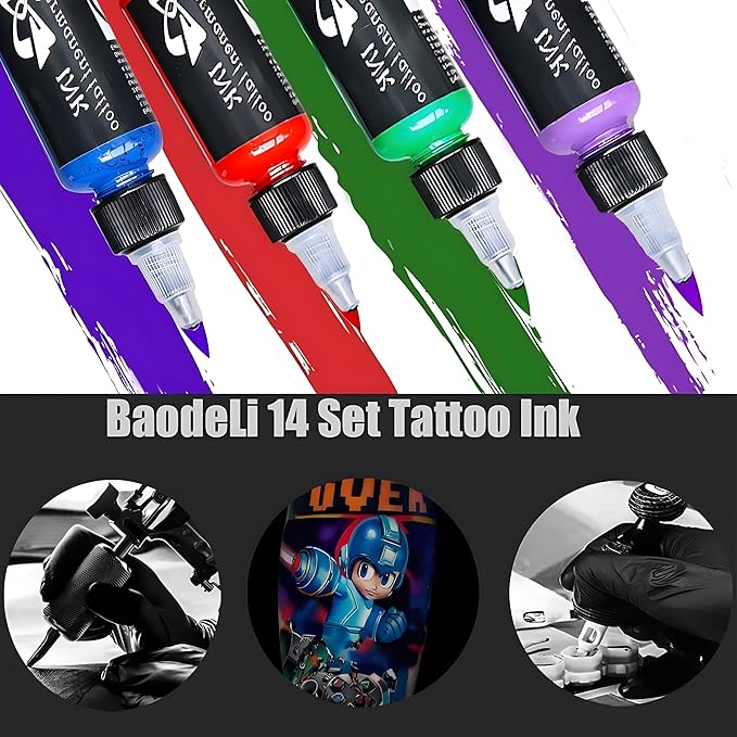 14Pcs Tattoo Ink 14 Colors Set 1 oz 30ml/Bottle Tattoo Inks Pigment Kit for 3D Makeup Beauty Skin Body Art