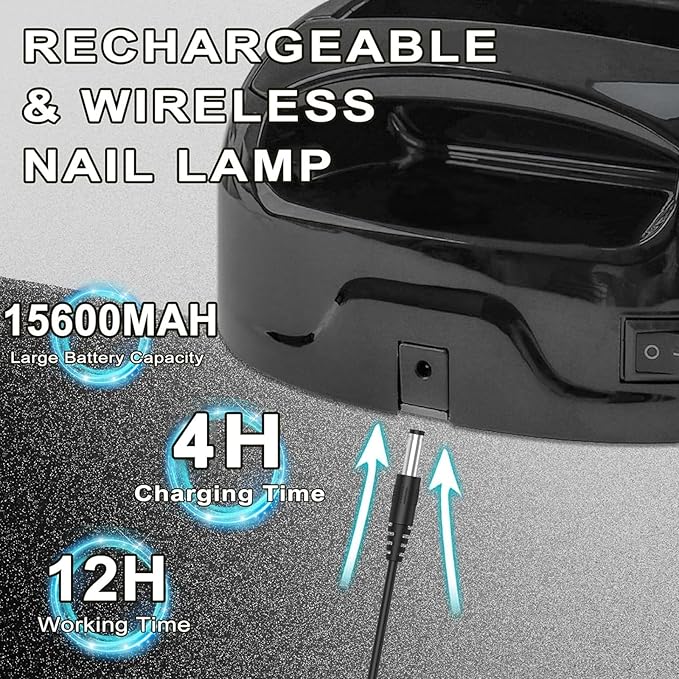 96W Rechargeable UV Nail Lamp, Cordless UV Light for Nails with LCD Display Auto Sensor, 4 Timer Setting and Smart Sensor Portable Nail Dryer, Nail Curing Light with Removable Bottom (Black)