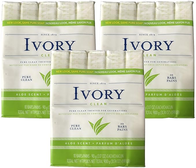 Ivory Soap, Pure Clean, 3.17 oz Bars, 10 each, Pack of 3 (30 Bars Total)