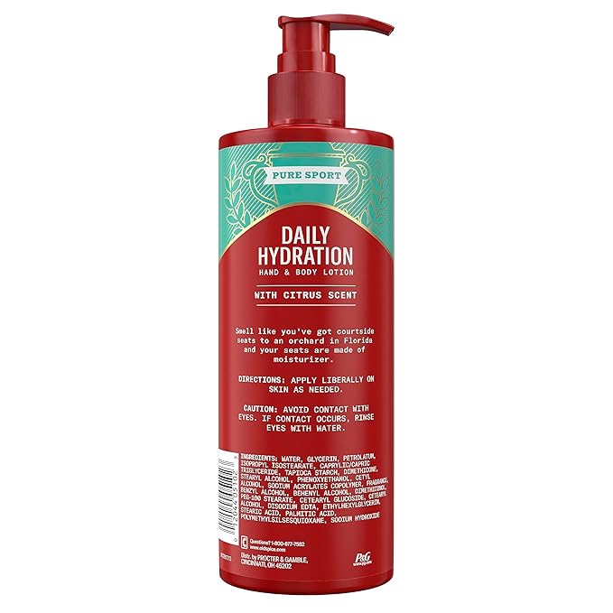 Old Spice Hand & Body Lotion for Men, Daily Hydration, 24/7 Hydration, 24/7 Replenishing Rich Moisture for Dry Skin, Lightweight Formula, Pure Sport with Citrus Scent, 16 fl (Pack of 4)