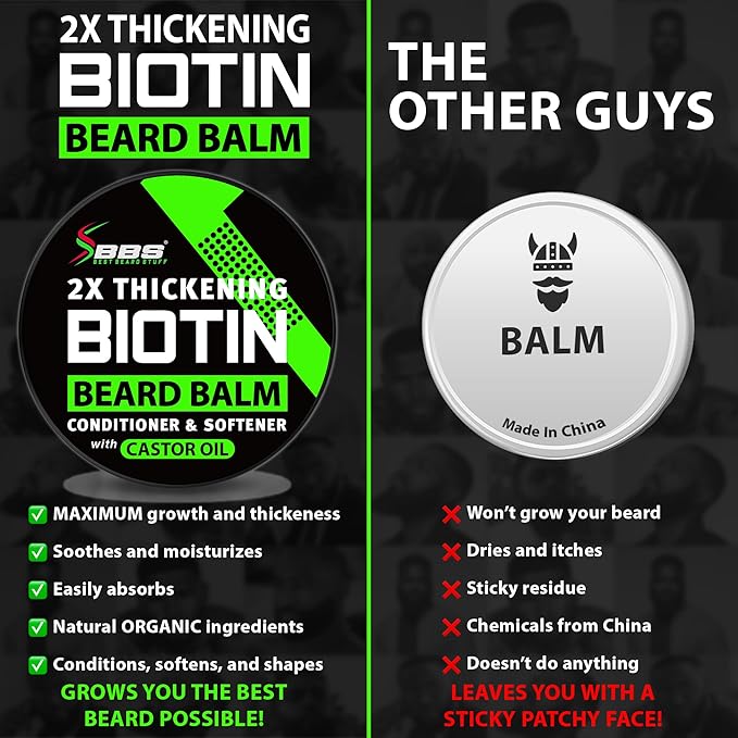 2X Thickening BIOTIN Beard Balm For Men & Mustache Wax for Beard Growth • Organic Beard Conditioner for Men & Beard Softener for Men • Beard Moisturizer for Men • Castor Oil Beard Wax for Men • USA