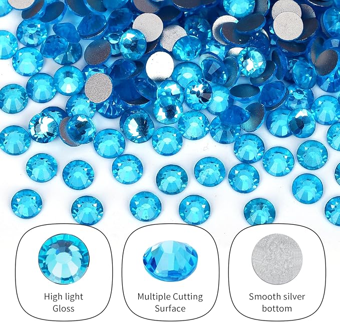 10000PCS Aquamarine Rhinestones Bulk, Flat Back Crystal Glass Stone Round Gems,SS10, 2.7-2.9mm