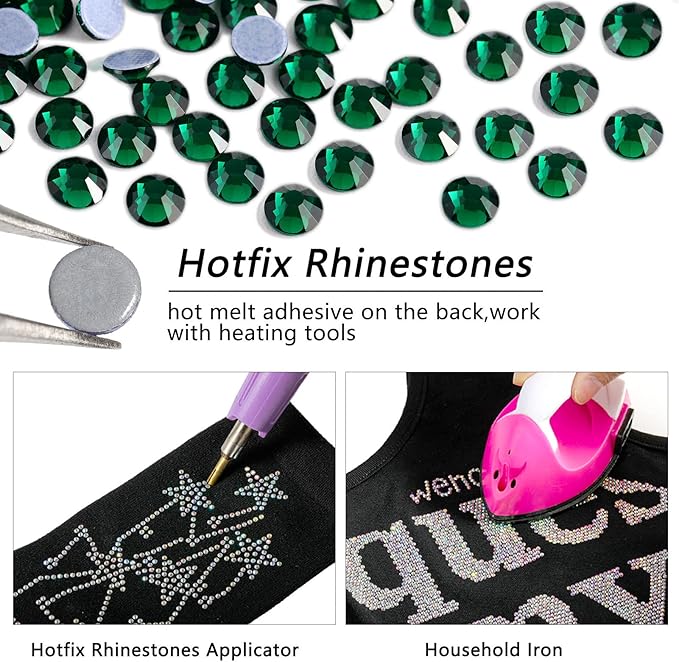 Beadsland Hotfix Rhinestones Bulk, 2880pcs Green Hot Fix Rhinestones for Crafts Clothes DIY Decoration, Emerald, SS30, 6.3-6.5mm