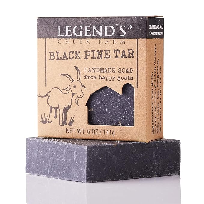 Legend's Creek Farm Goat Milk Soap - Cleansing Moisturizing Soap Bar for Hands and Body - 5 Oz Creamy Lather, Nourishing, Gentle Natural Soap for Sensitive Skin (Black Pine Tar, Pack of 5)