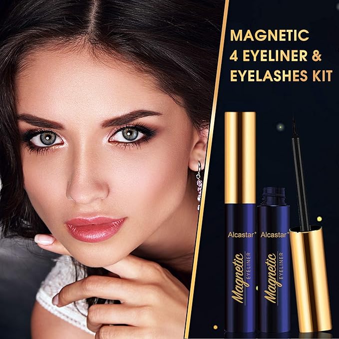 Alcastar Magnetic Eyelashes with Eyeliner Kit, Magnetic Lashes Natural Looking with, Reusable,Long Lasting, Easy Apply,Cruelty-Free. (FBA-ATZ1004-A2)