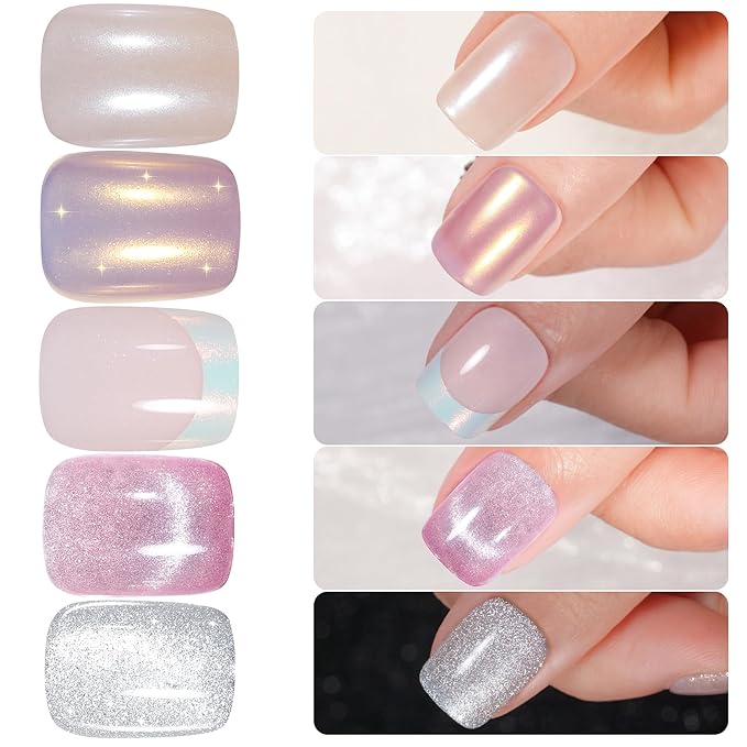 Press on Nails Short 10 Styles, Jofay Fashion 240Pcs Salon-Like Fake Nails with Cat Eye Nails & French Tip Press on Nails Designs, Artificial Acrylic Nails Gel Glue on Nails Stick on Nails for Women