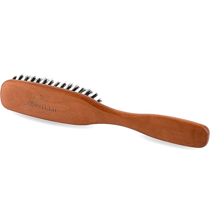 ZilberHaar Long Hair Brush - Soft Boar Bristles - Exfoliating and Conditioning for Men's Beards & Skin - Compatible with Beard Balms and Oils