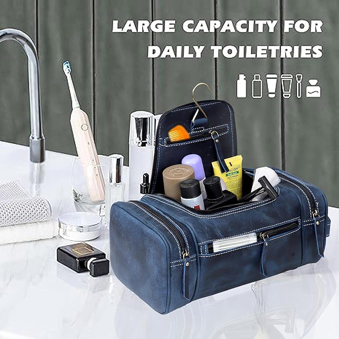 VC VINTAGE COUTURE Leather Toiletry Bag for Men Extra Large Leather Men's Toiletry Bag for Traveling Real Leather Dopp Kit for Men Leather Shaving Bag for Travel
