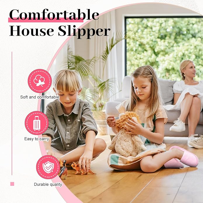 12 Pairs Kids Disposable Slippers for Guests Closed Toe Non Slip Spa Slippers Bulk Soft House Slippers Winter Warm Flip Flops for Boys Girls Travel Hotel Party Indoor Outdoor