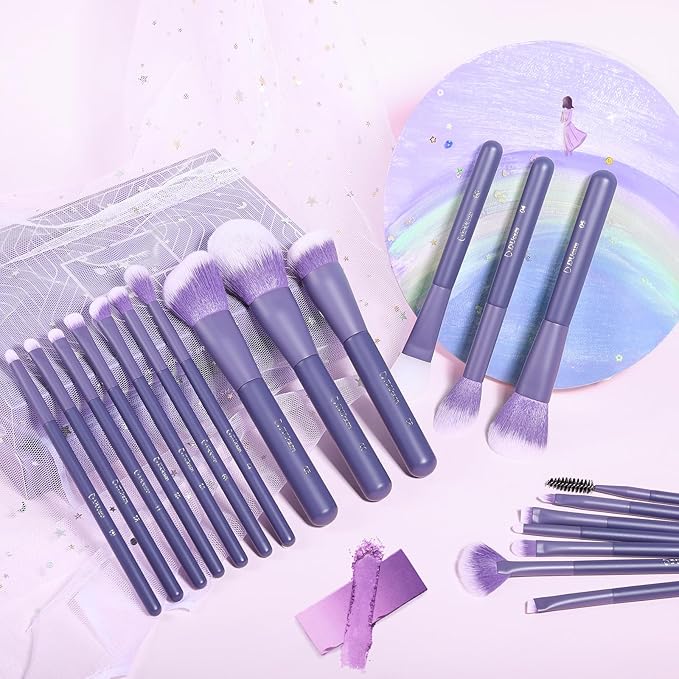 DUcare Makeup Brushes Professional 20Pcs Purple Makeup Brush set with Silicone Face Mask Brush Kabuki Foundation Blending Powder Blush Concealers Eyeshadows Brushes