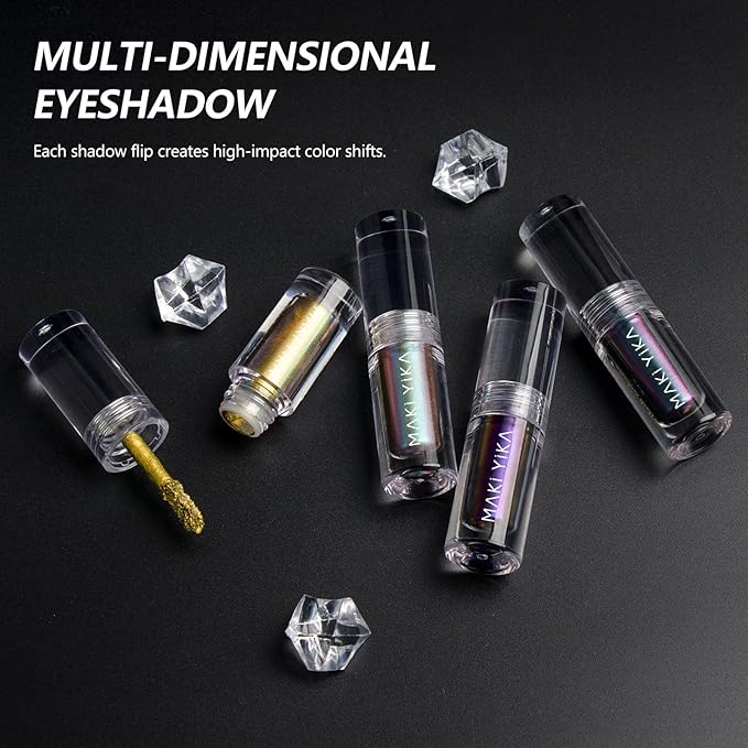 MAKI YIKA Glitter Eyeshadow Gold Liquid Multichrome Eyeshadows Long Lasting, Metallic Chameleon Eye Shadow Smudgeproof Holographic Eye Topper Glitters (#9 Ember)