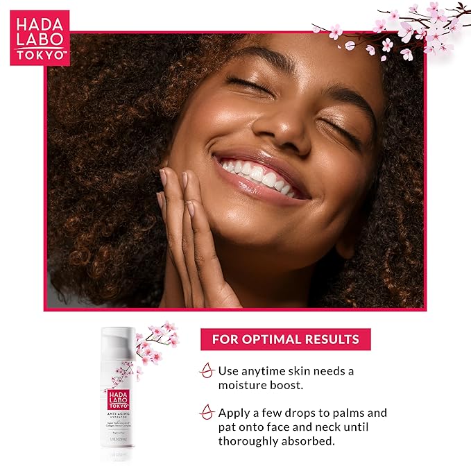 Hada Labo Tokyo Anti-Aging Hydrator 1.7 Fl. Oz - with Super Hyaluronic Acid, Collagen and Retinol Complex - lightweight anti aging serum helps increase firmness and elasticity, fragrance free
