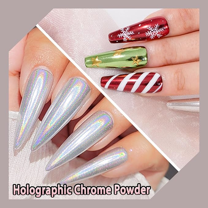 6 Colors Set 0.5g/Jar Holographic Chrome Nail Powder Metallic Mirror Effect Pigment Dust for Gel Nail Art Manicure Decoration (TA 6 Pcs Set-01)