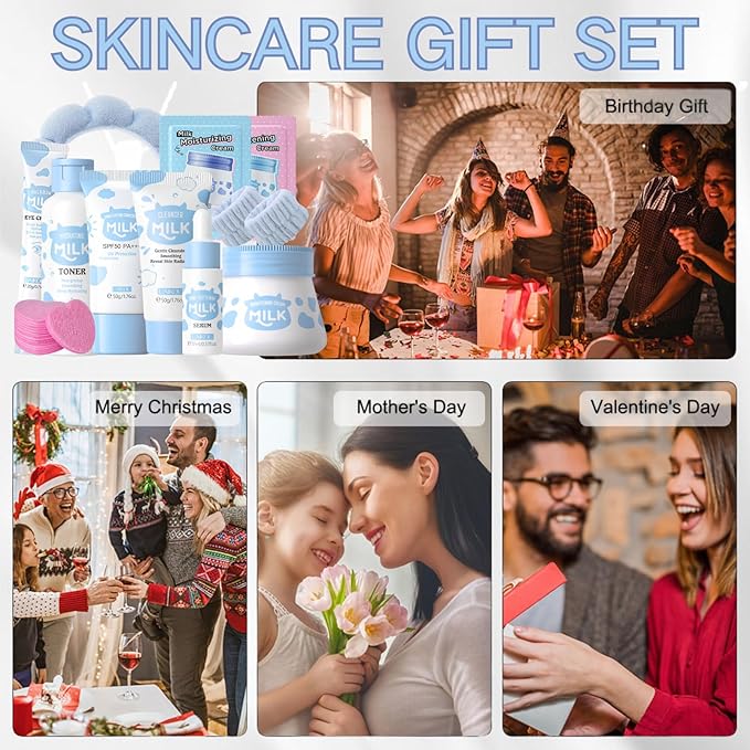 Milk Skincare Sets for Teen Girls - Face Care Kit with Sunscreen, Serum, Toner, Eye Cream - Moisturizing & Firming - Unisex - Skin Care Set