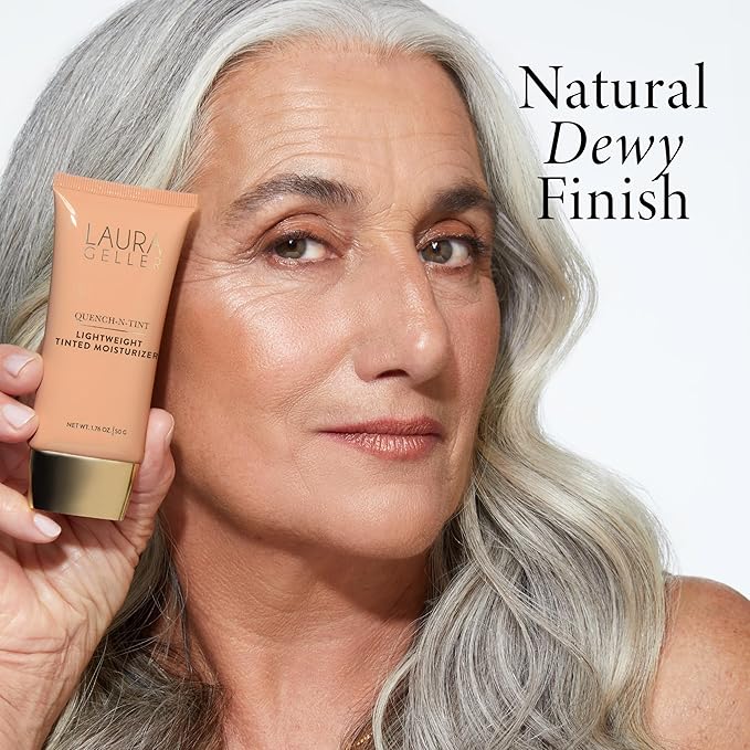 LAURA GELLER NEW YORK Quench-n-Tint Tinted Moisturizer - Deep - Sheer to Light Buildable Coverage - Natural Glow Finish - Lightweight Formula with Hyaluronic Acid