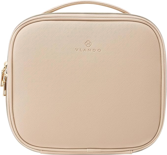 Vlando Toiletry Bag, Large Wash Bag, Travel Cosmetic Make-up Bag, Multi-compartment with Dividers for Cosmetics Makeup Brushes Toiletry Jewelry Accessories (Milk Tea, Large)