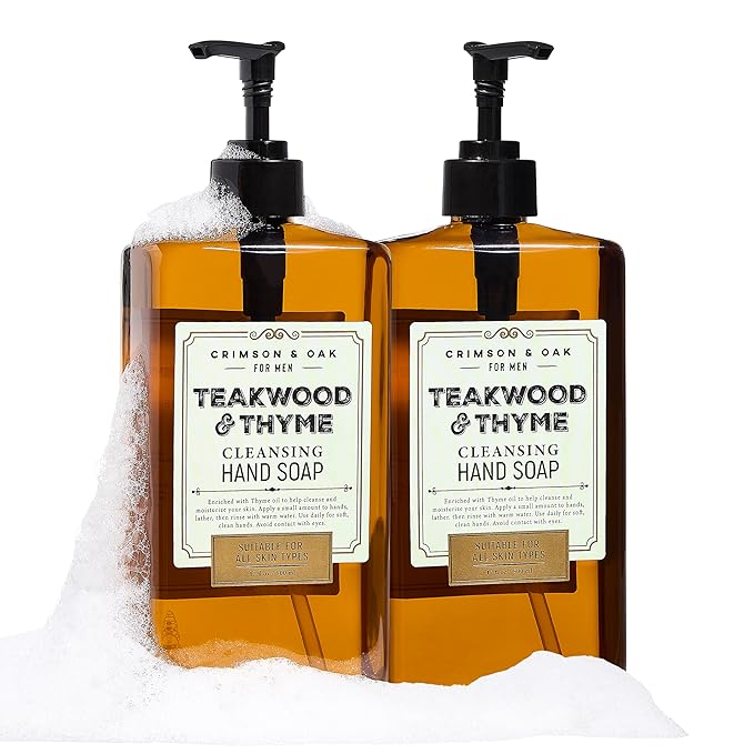 Body Prescriptions Crimson & Oak Men's Deep Cleansing Hand Soap with Pump Dispenser, 17 Fl Oz (Pack of 2), Teakwood & Thyme