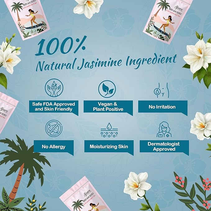 Ajoura Hard Wax Beads, Jasmine Formula for Coarse Hair Removal on Sensitive Skin, Ideal for Face, Brazilian, Bikini, and Underarms, 1lb Refill for Home Wax Kit