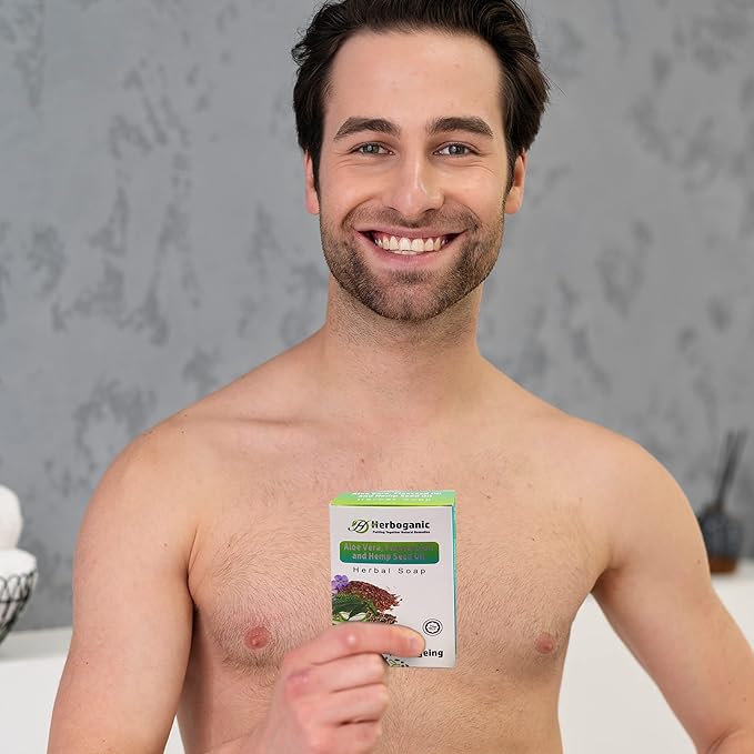 Aloe Vera, Flaxseed and Hemp seed oil Herbal Soap | Pack of 6 of 5oz soap Bar | Ideal for Men and Women, Soothing and Nourishing Soap for Moisturization