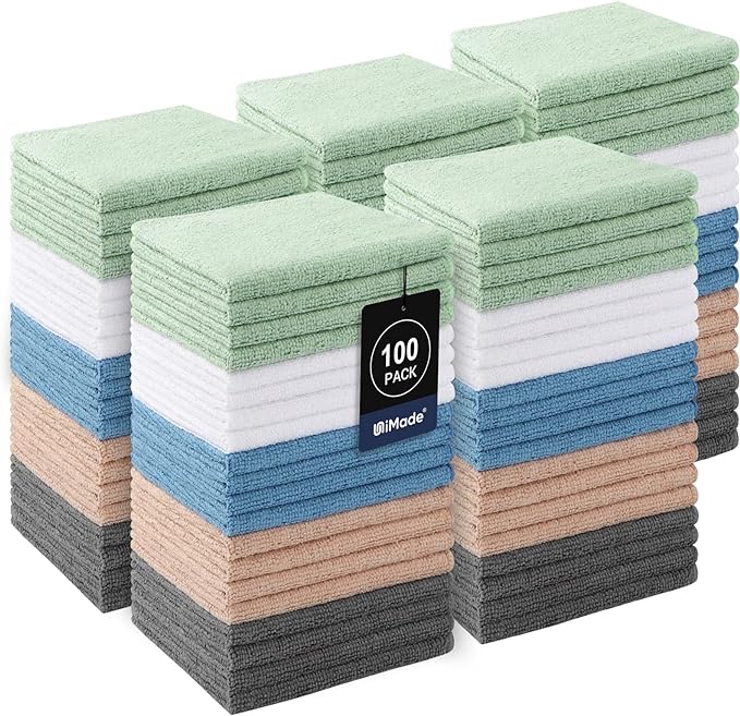 Washcloths Bulk 100 Pack Face Towel (12" x 12"), Highly Soft Wash Cloth and Hand Towels, Fast Drying Multi-Purpose Microfiber Cleansing Cloths for Bathroom, Hotel, Spa, and Salon - Multicolor