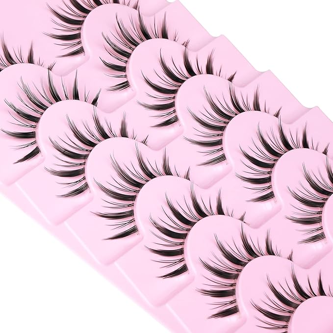 Spiky Manga Lashes 14MM Anime Short Japanese False Eyelashes Natural Wispy Korean Clear Band Cosplay Lashes Pack 7 Pairs by Goddvenus