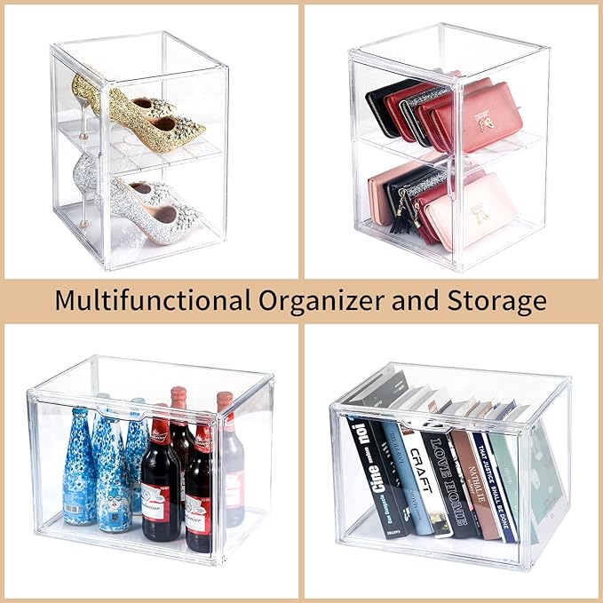 2Pack Makeup Organizer Storage, Large Capactiy Acrylic Bathroom Organizer, Clear Cosmetics Organizer Bins with Division Board for Vanity, Skincare, Countertop Storage and Display Case