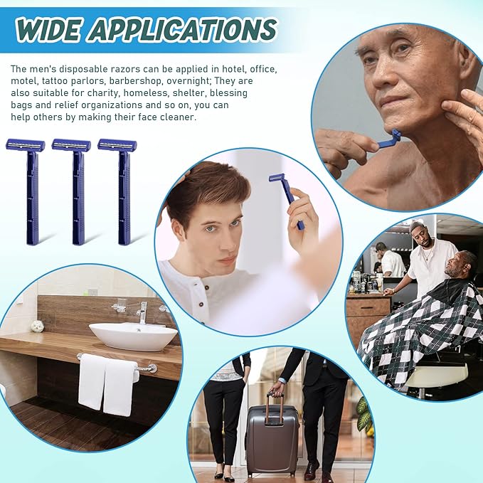 Chumia Twin Blade Razors for Men Stainless Steel Disposable Razors Men Bulk Plastic Shavers Multipurpose Portable Manual Disposable Shavers for Bathing Hotel Travel(150 Pieces)