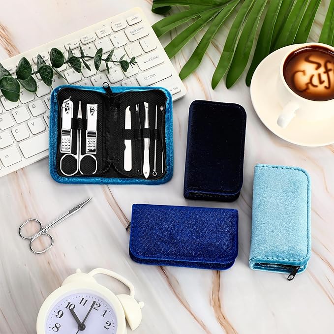 Coume 24 Sets Nail Kit Manicure Set Bulk with Zipper Professional Nail Clippers 8 in 1 Stainless Steel Nail Care Tools with Luxurious Travel Case Gifts for Men Women Friends Colleagues (Blue Series)