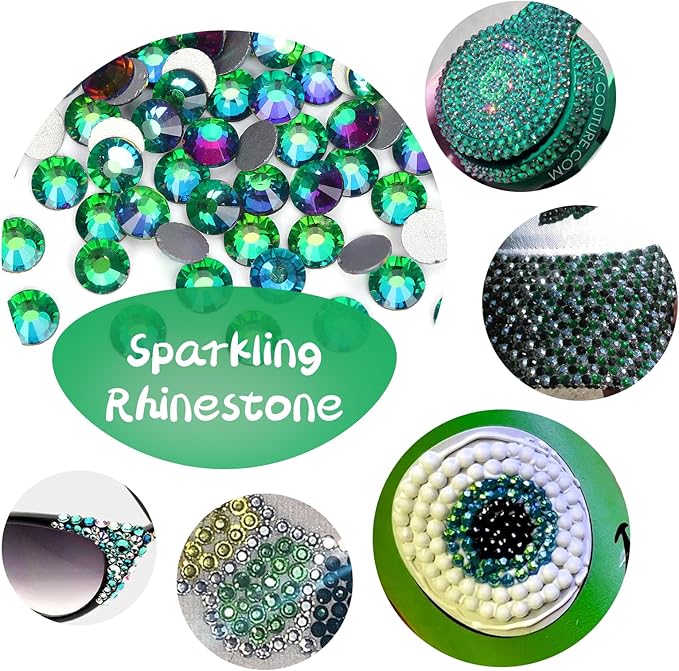 10000PCS Green Volcano Rhinestones Bulk, Flat Back Crystal Glass Stone Round Gems,SS20, 4.6-4.8mm