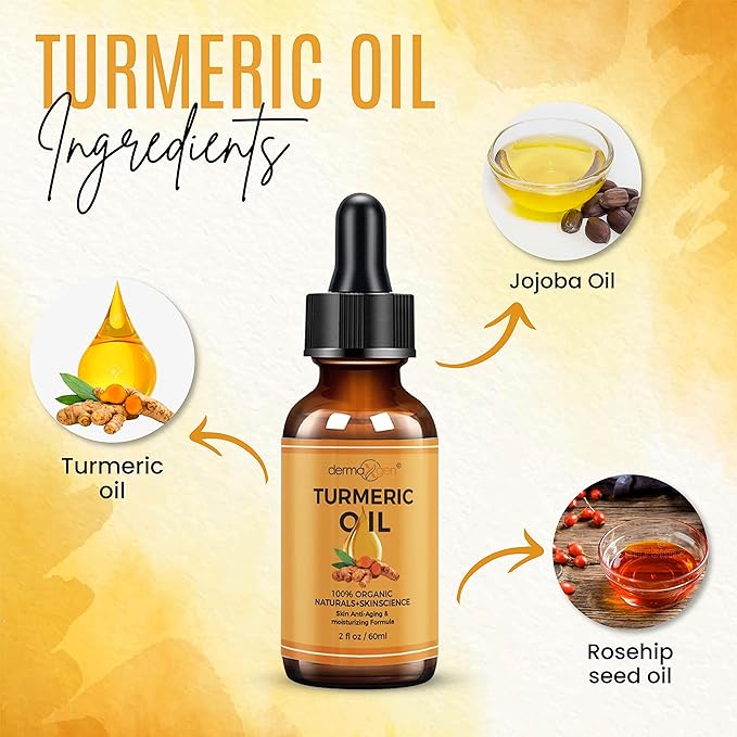 Organic Turmeric Oil for Skin Lightening – Turmeric Face Oil for Dark Spots, Anti-Aging & Hydrating Dry Skin – Glow Moisturizer for Face, Neck & Eyes (2 FL OZ / 60 ML)