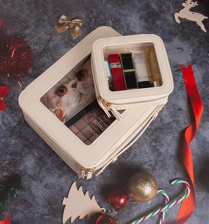 Small Makeup Bags for Purse TSA Approved Toiletry Bag Small Cute Clear Toiletry Bags for Carry-on Traveling Travel Size Car Accessories Essentials Organziation Storage for Women Girls(Off White, Mini)